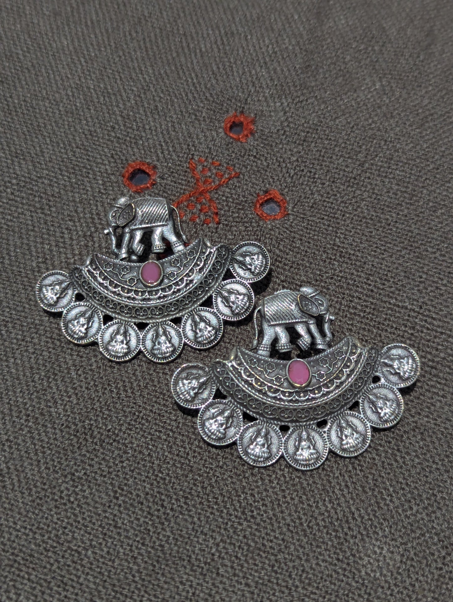 Antique Silver Finish Oxidised Brass Earrings (elephant)