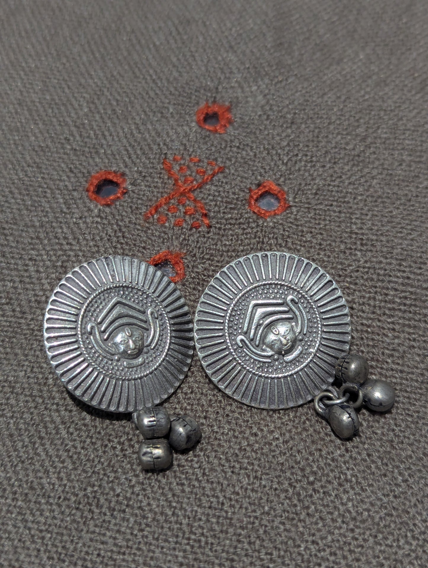 Antique Silver Finish Oxidised Brass Earrings (drop)