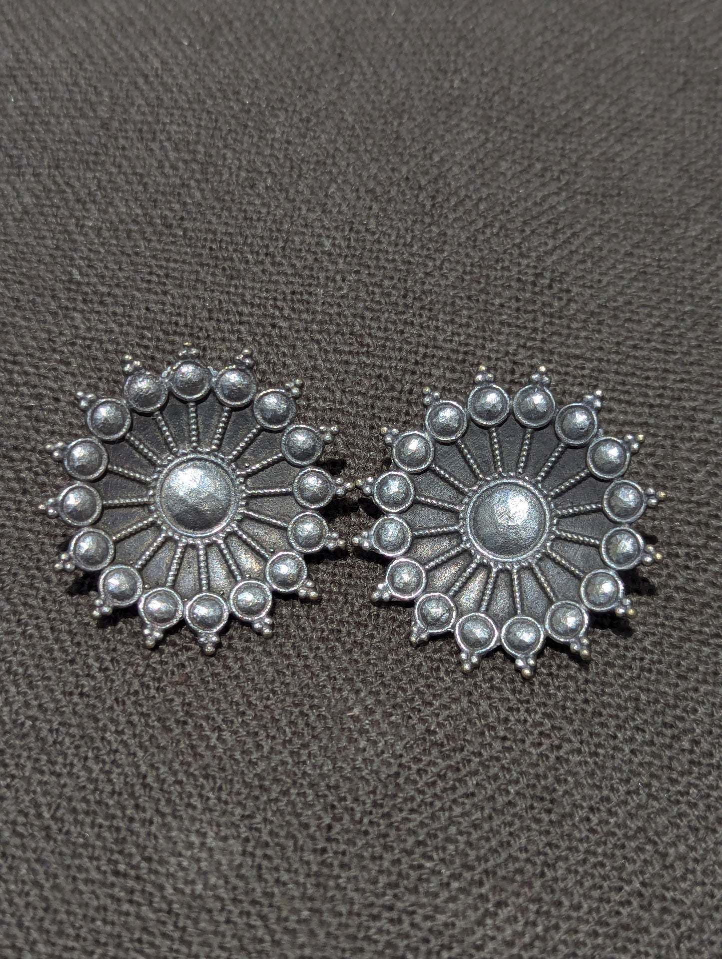 Antique Silver Finish Oxidised Brass Earrings (round)